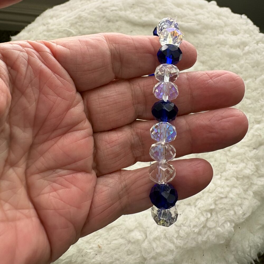 Evil Eye Protection Stretchy Bracelet Cobalt Blue/Clear Faceted Crystal Beads - Picture 4 of 6